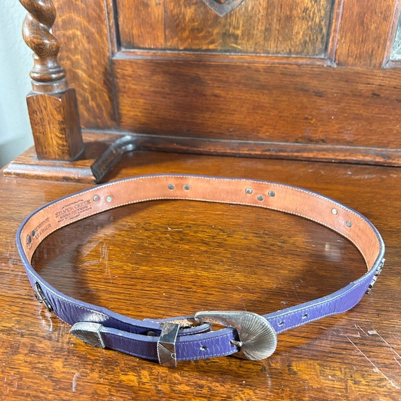 Leegin Purple Leather Metal Embellishment Belt Silver Creek Western Southwest - Picture 8 of 13
